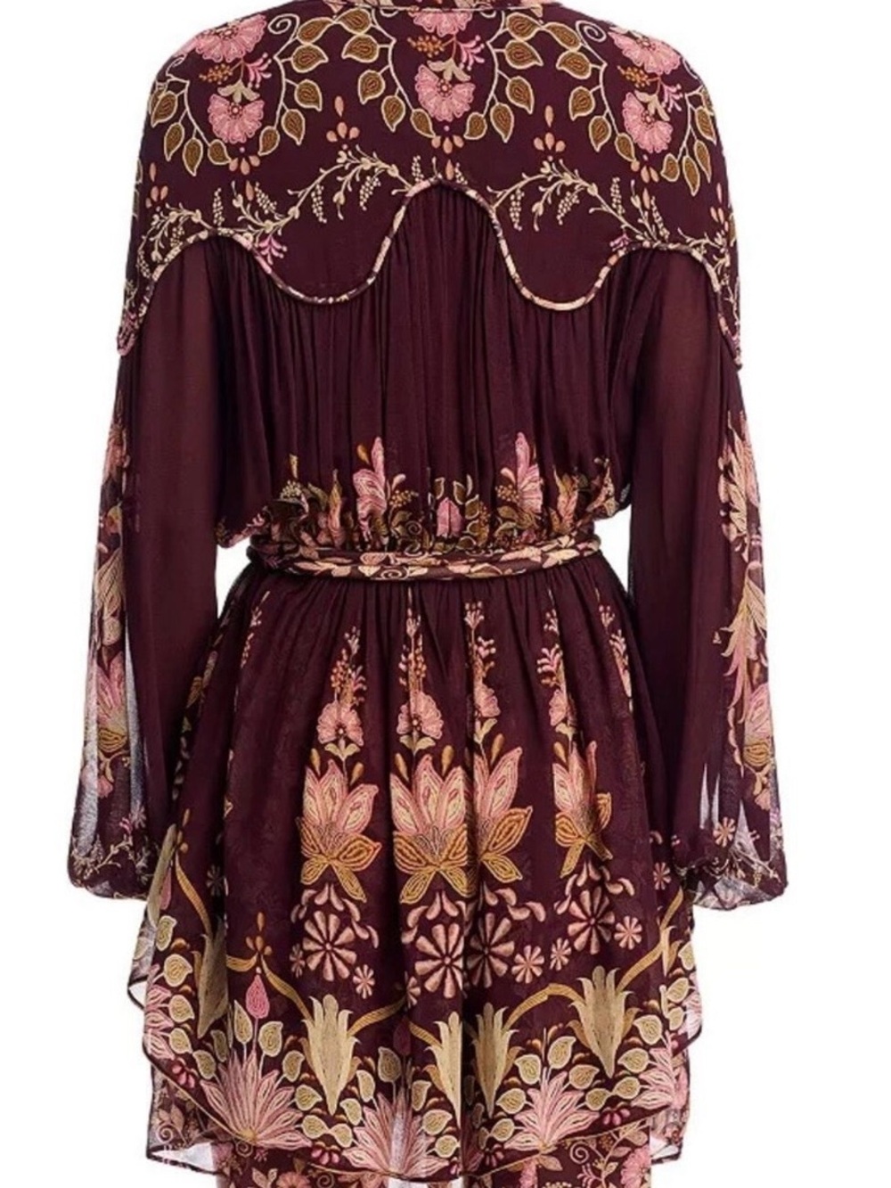 Farm Rio Floral Boho Tie-Waist Mini Dress in Plum - Picture 4 of 6